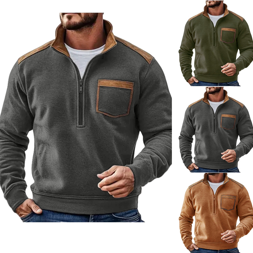 🔥BUY 2  FREE SHIPPING - Retro Half-Zip Fleece Sweatshirt European Style Thick Warm Pullover