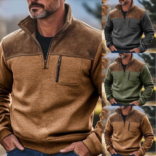 🔥BUY 2  FREE SHIPPING - Retro Half-Zip Fleece Sweatshirt European Style Thick Warm Pullover