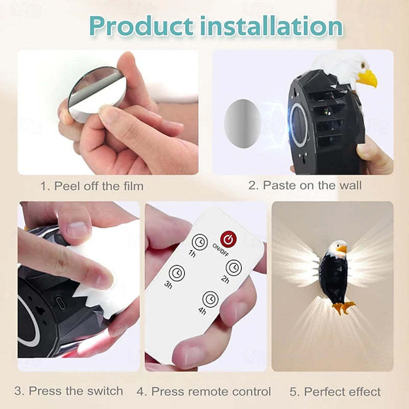 😊Bald Eagle Projection Wall Lamp LED Bedside Night Light, Creative Wall Mounted Home Decor Light