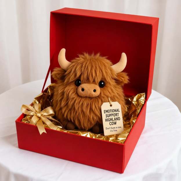Plush Highland Cow for emotional support 🎉