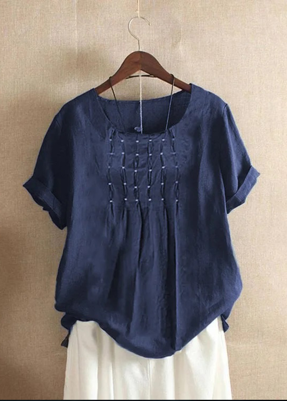 Cotton Linen Short Sleeve Women Top Shirt