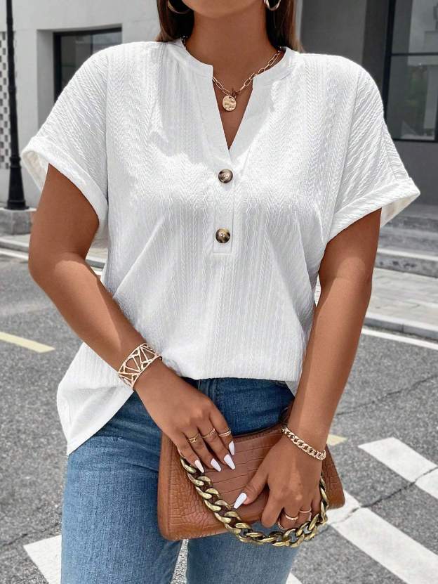 Notched Neck Batwing Sleeve Top