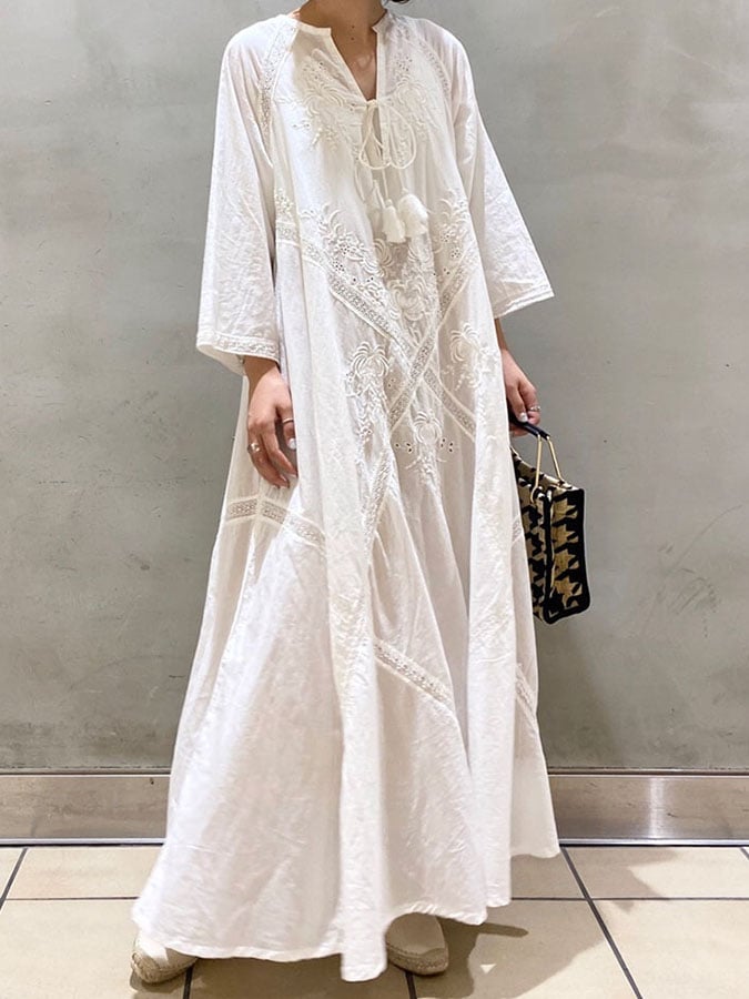 Women's Vintage Embroidered Casual Loose Long Dress