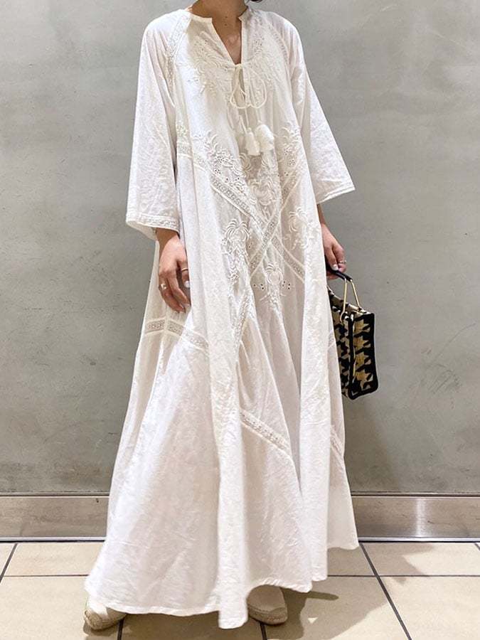Women's Vintage Embroidered Casual Loose Long Dress