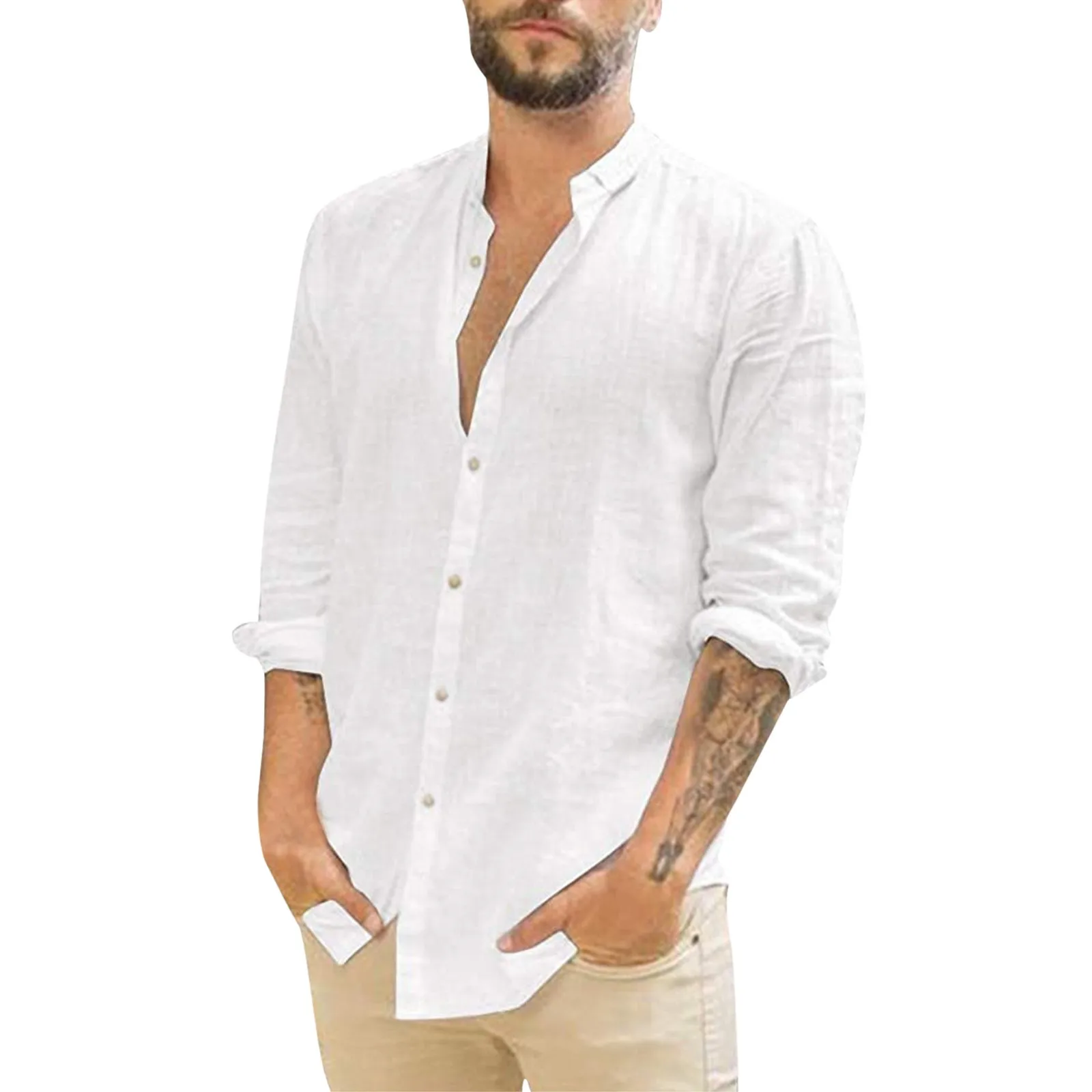 Cotton Linen Men's Shirt Long Sleeve Solid Color Casual Blouse Tops Spring Summer Button Down Shirt Trendy Male Clothing Camisas