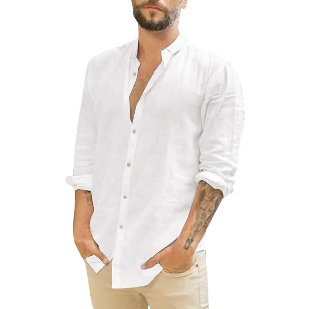 Cotton Linen Men's Shirt Long Sleeve Solid Color Casual Blouse Tops Spring Summer Button Down Shirt Trendy Male Clothing Camisas