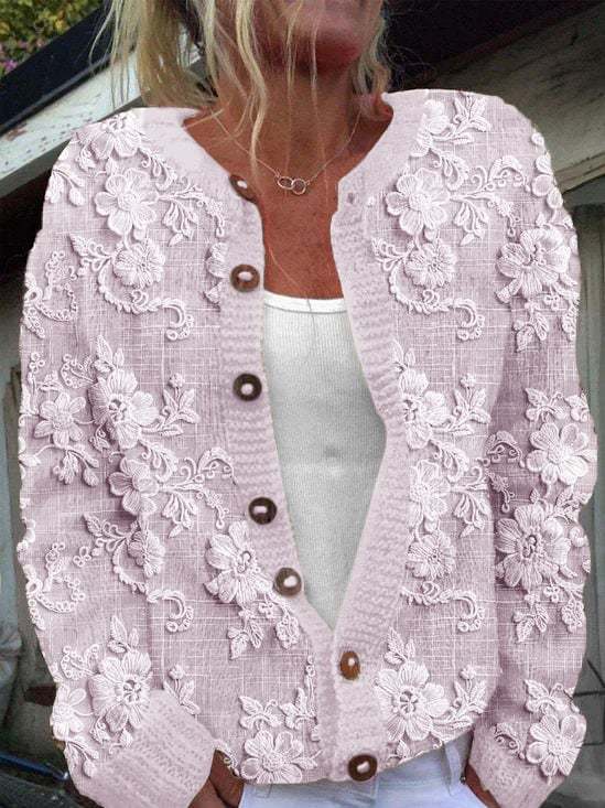 Women's Casual Floral Embroidery Print Cardigan
