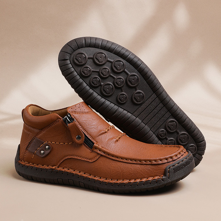 ⏰Limited Time Sale 50% OFF-Men’s Handmade Premium Leather Slip-On Driving Boots – Wide Toe, Arch Support