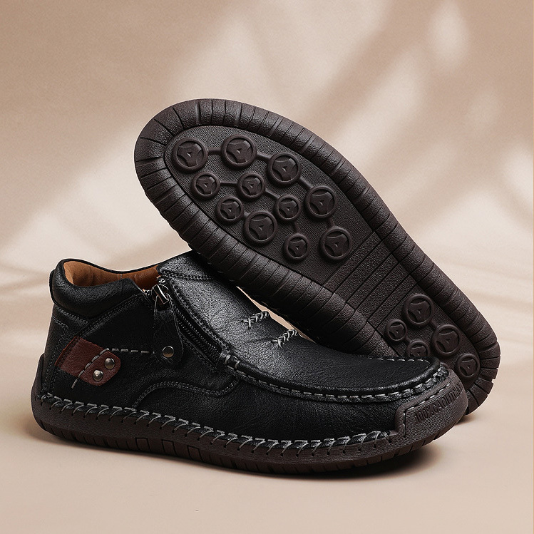 ⏰Limited Time Sale 50% OFF-Men’s Handmade Premium Leather Slip-On Driving Boots – Wide Toe, Arch Support