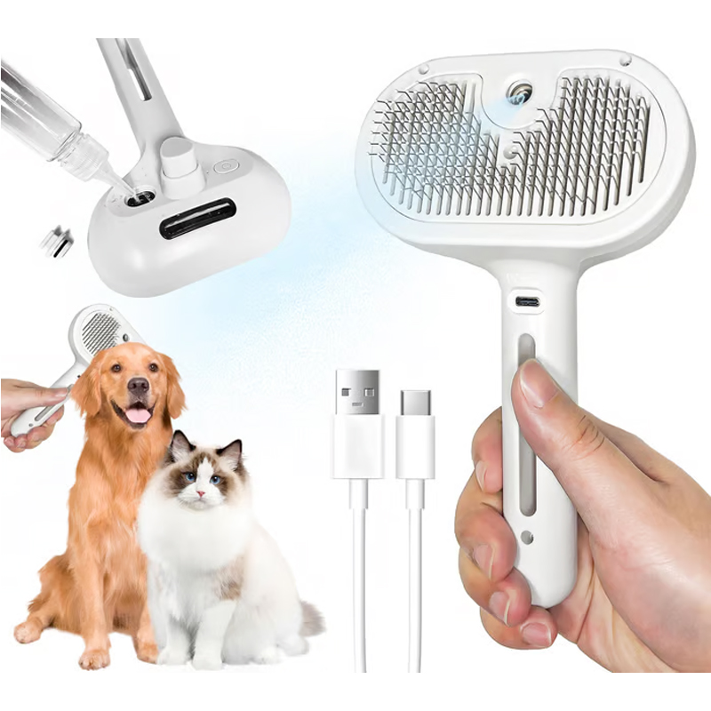 Self-Cleaning Spray Cat Brush for Shedding