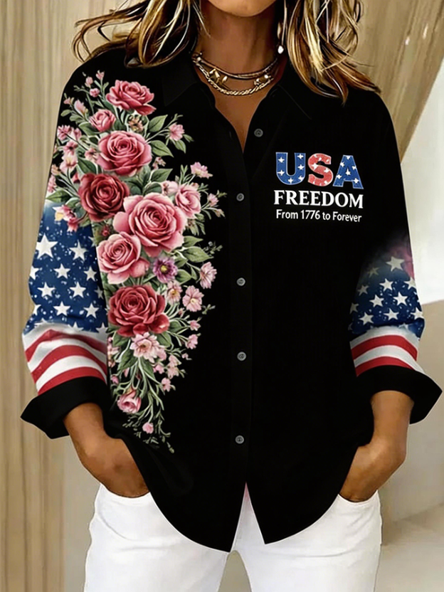 Women'S Casual American 250th Anniversary Commemorative Printed Shirt