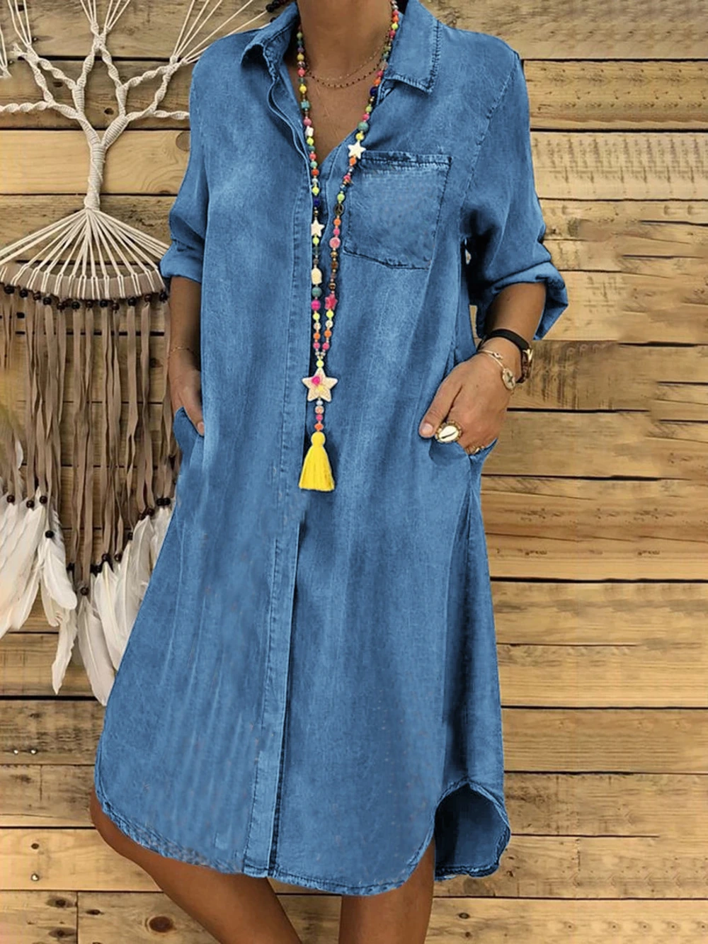 Lasaky – Solid Color Casual Denim Dress