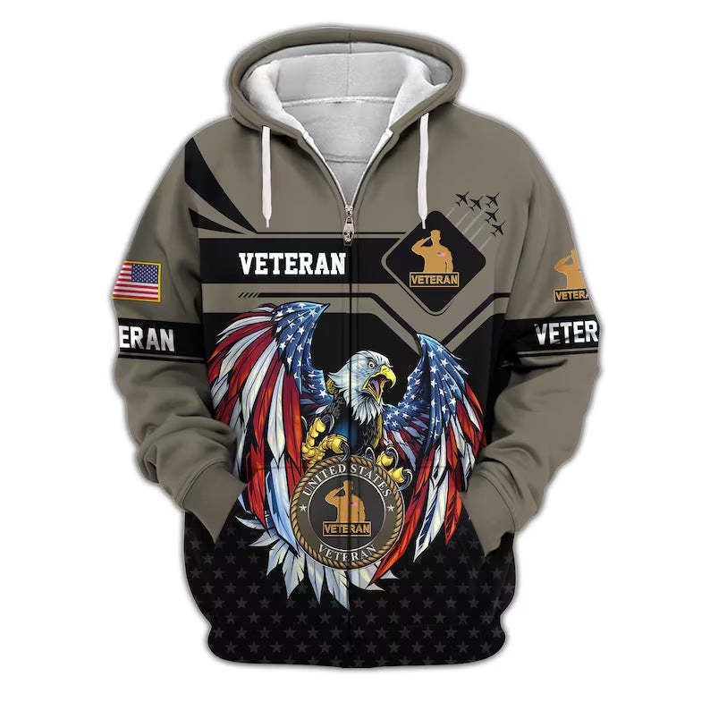 😊Premium US Veterans Zip Hoodie, Gifts For US Veterans, Veterans Day.