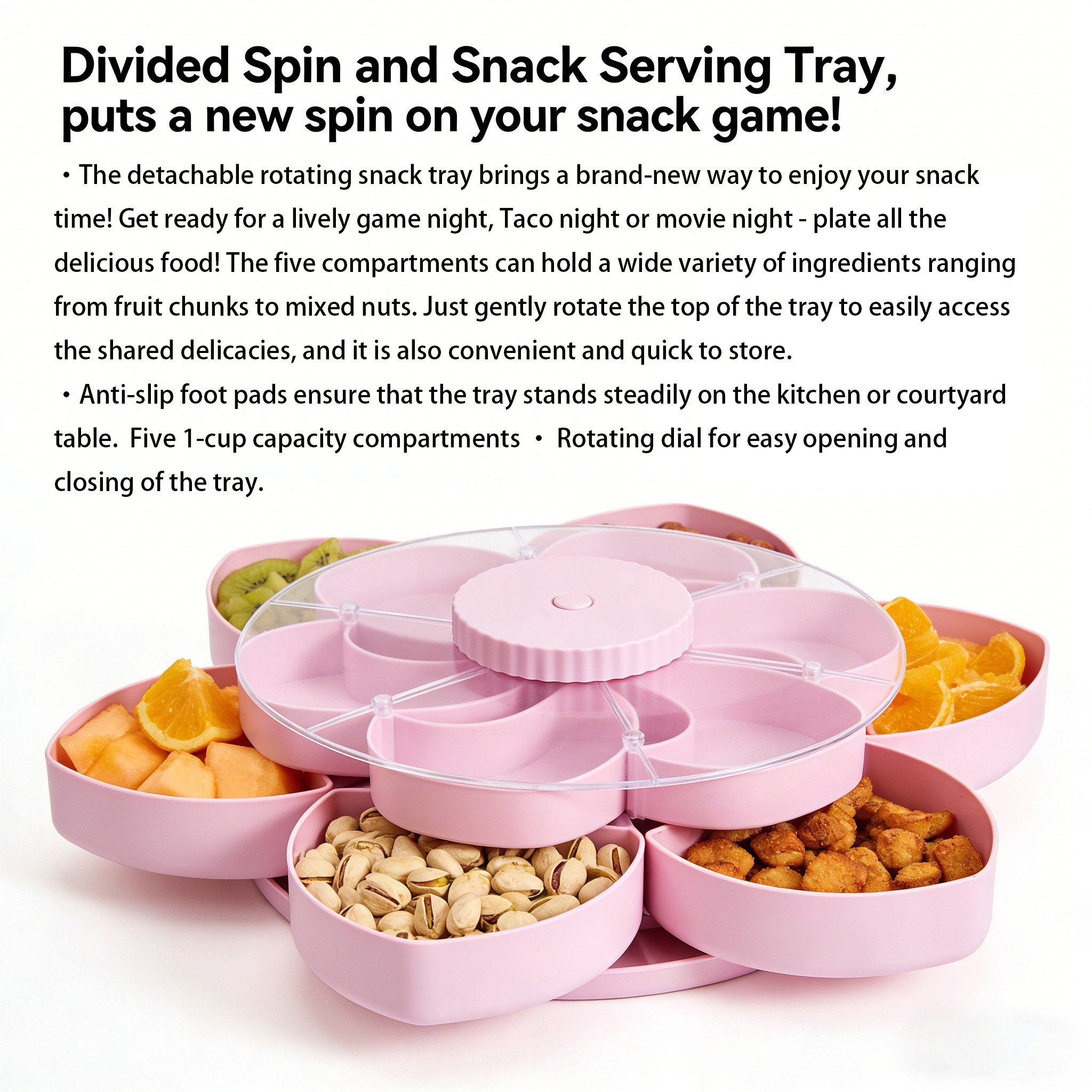Divided Serving Tray That Spins – Perfect for Snacks, Dips & Party Appetizers