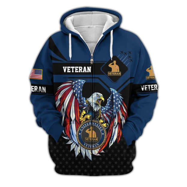 😊Premium US Veterans Zip Hoodie, Gifts For US Veterans, Veterans Day.