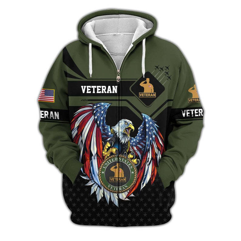 😊Premium US Veterans Zip Hoodie, Gifts For US Veterans, Veterans Day.