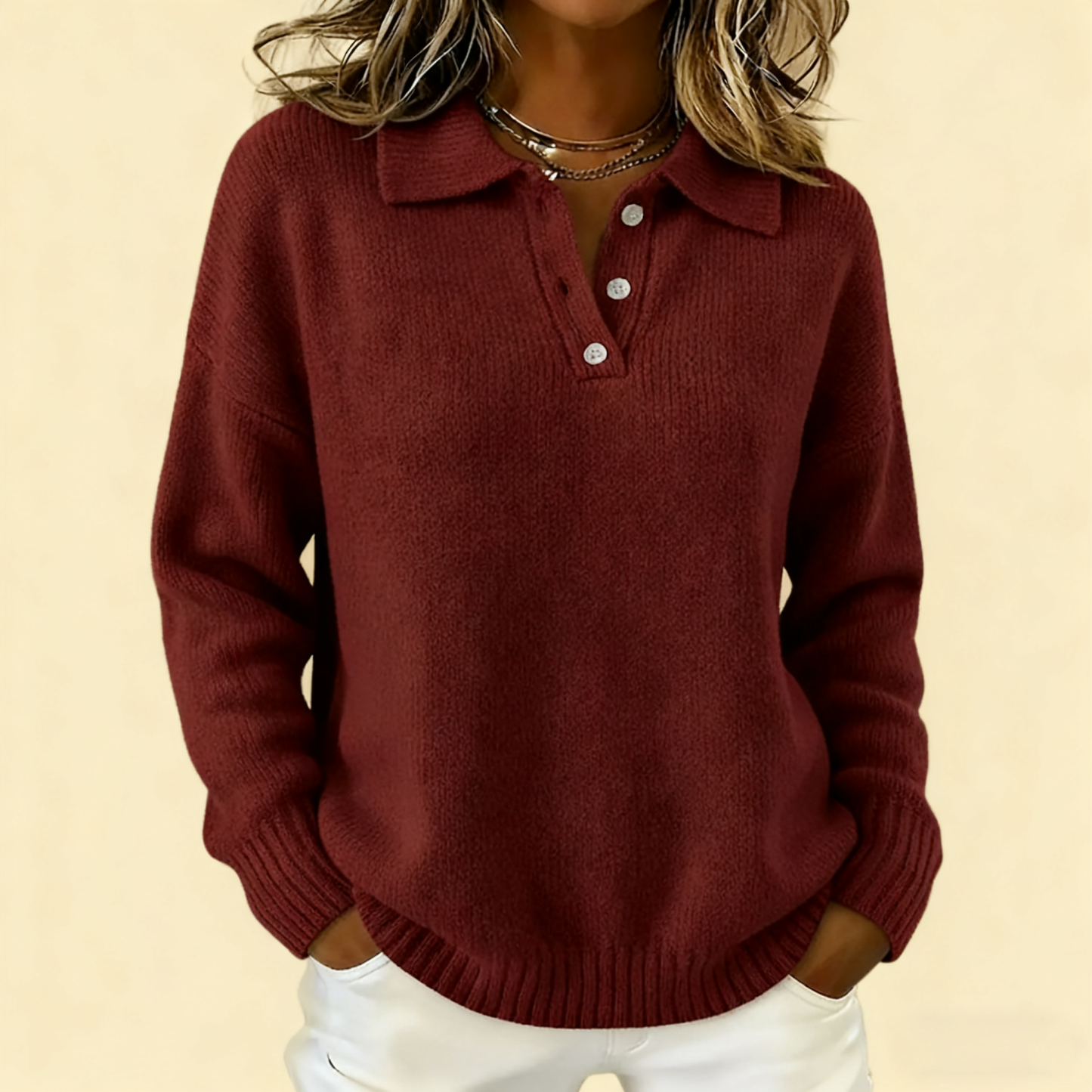 🔥【CLEARANCE SALE】Classic Polo Neck Button-Down Solid Color Sweater Top