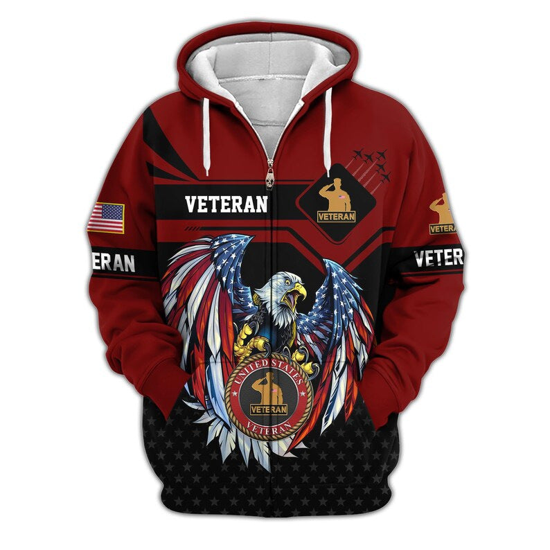 😊Premium US Veterans Zip Hoodie, Gifts For US Veterans, Veterans Day.