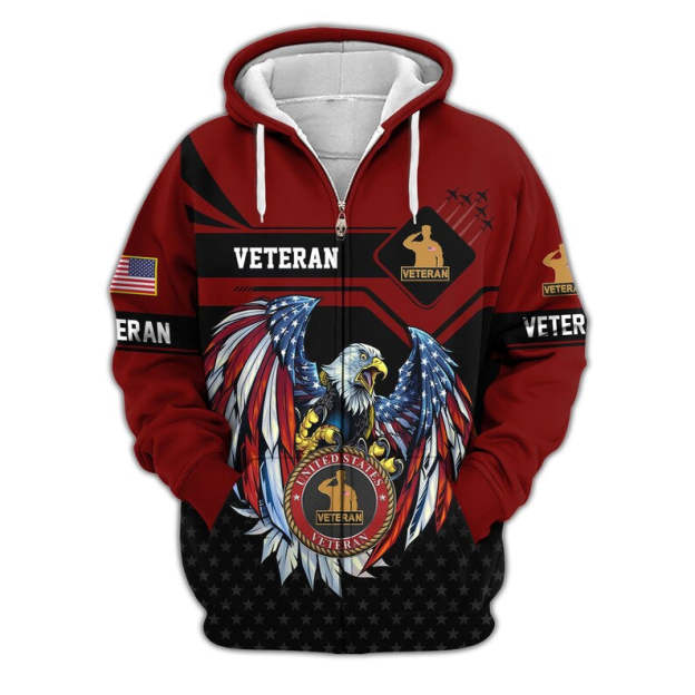 😊Premium US Veterans Zip Hoodie, Gifts For US Veterans, Veterans Day.