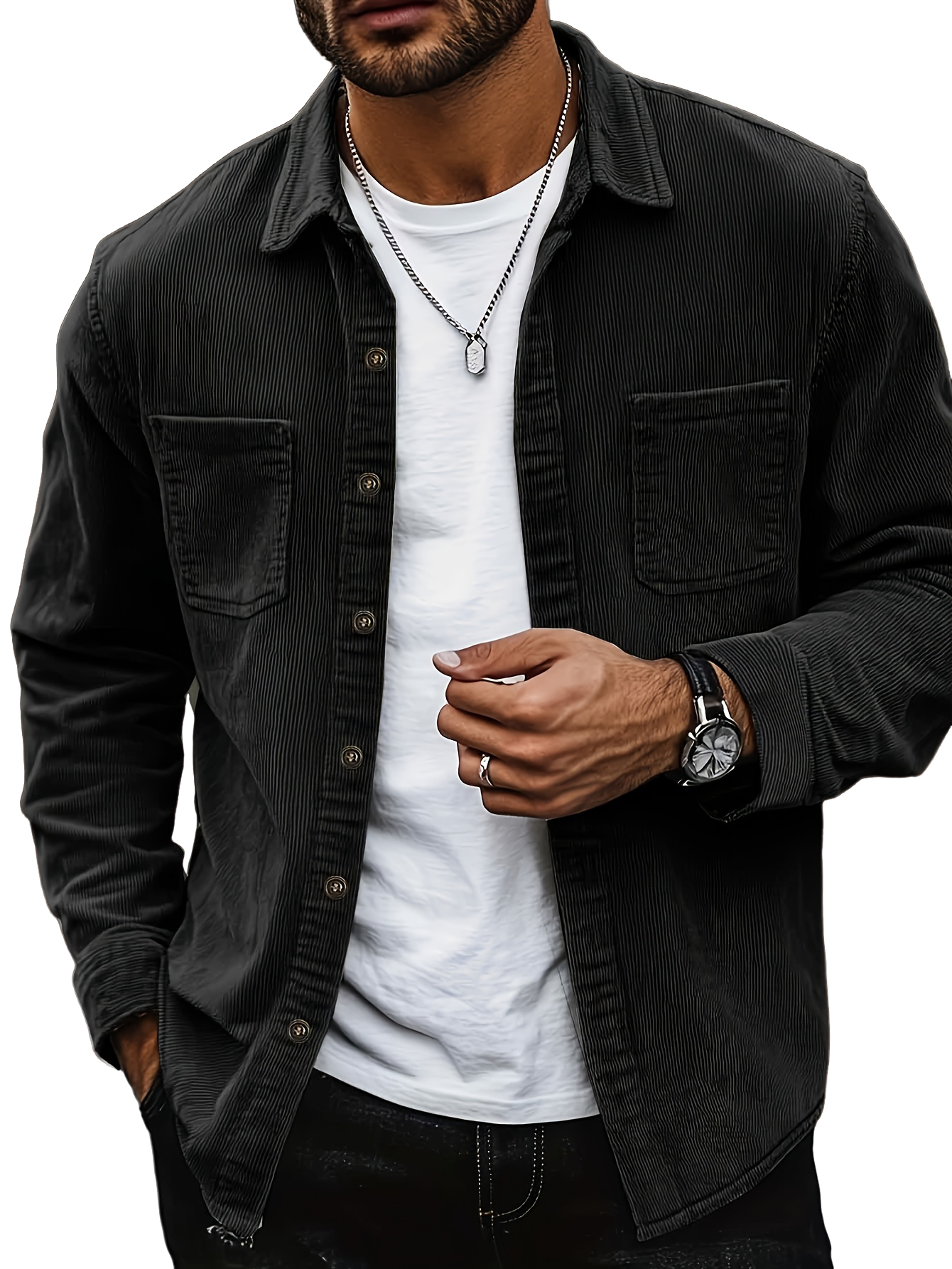 Men's Retro Classic Casual Corduroy Double-pocket Long-sleeved Shirt