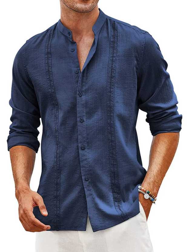Men's Trendy Embroidered Guayabera Linen Shirt