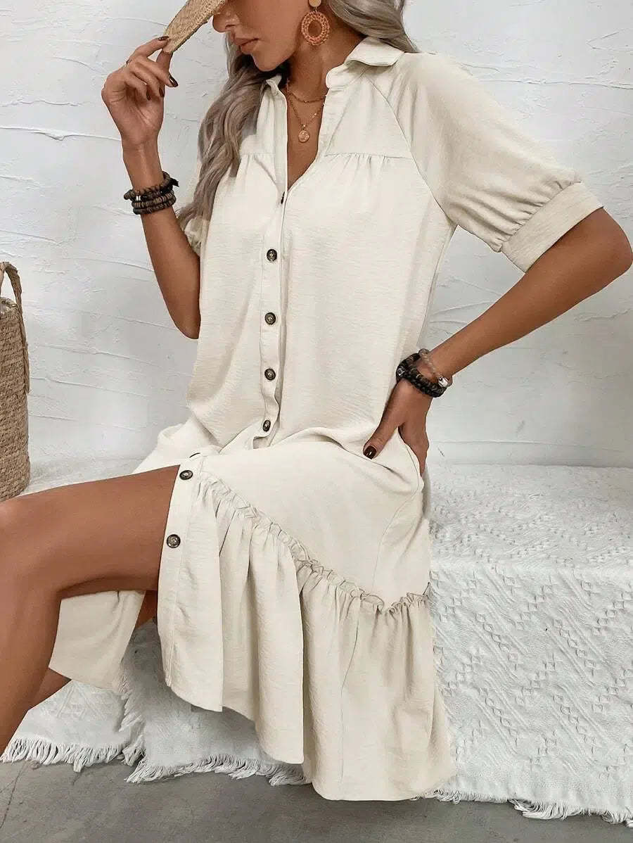 Aliyah – Button-Down Ruffle Hem Dress