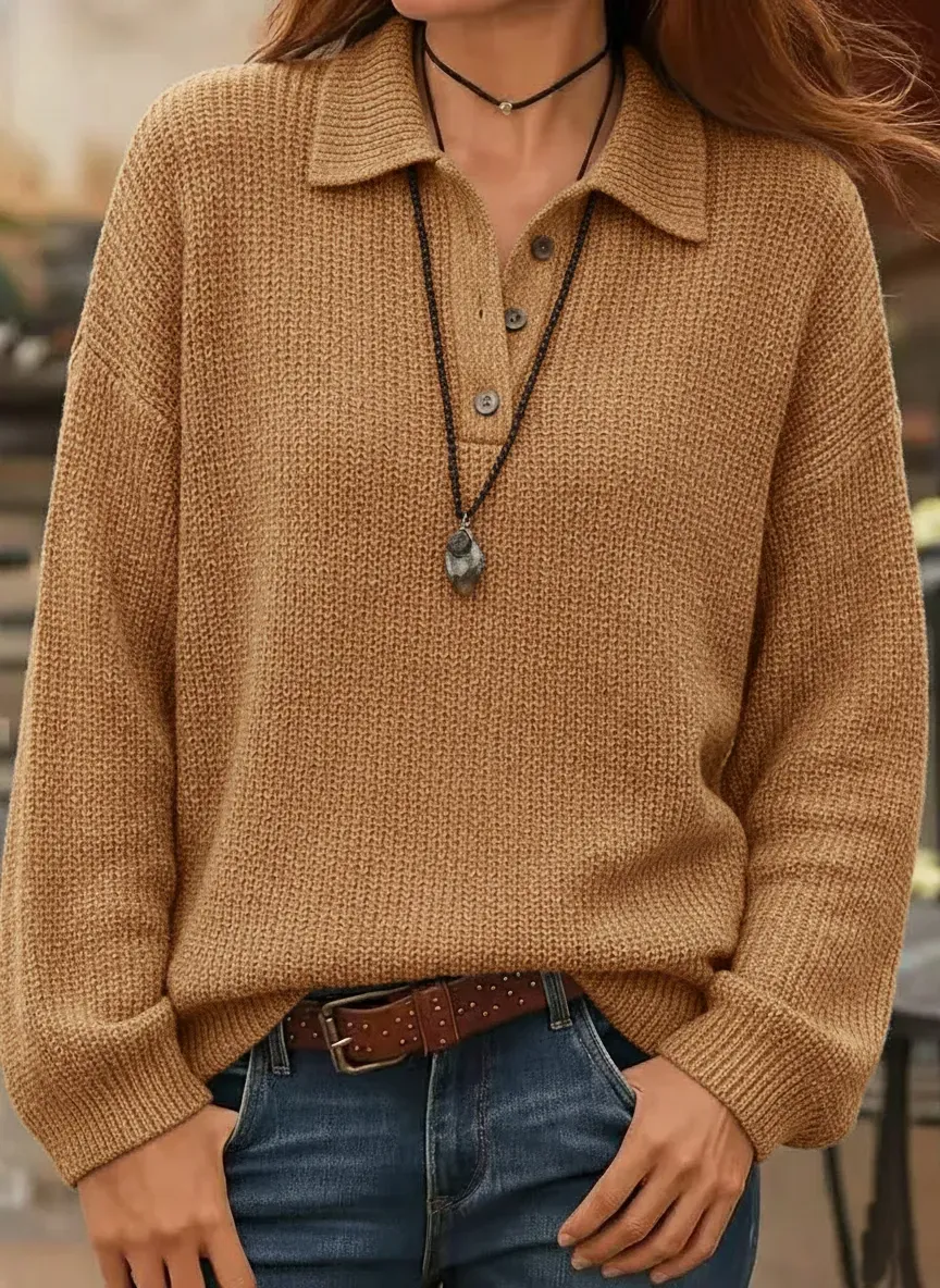 CLEARANCE SALE🔥 Women's Casual Polo Collar Button Knit Cashmere Sweater