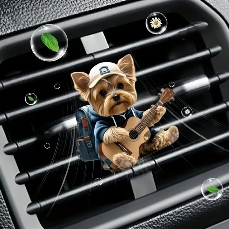 🎸🐶Strumming Yorkie Car Vent Clip