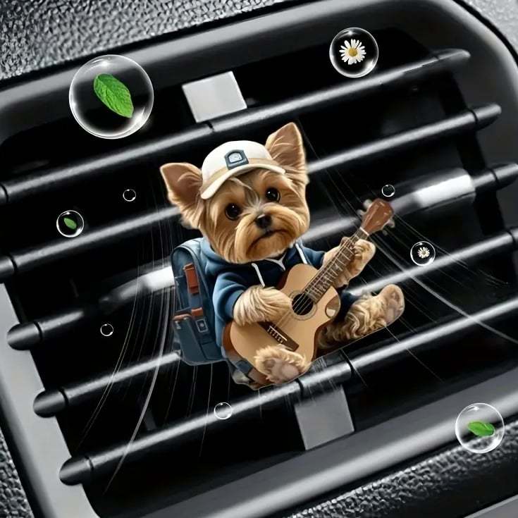 🎸🐶Strumming Yorkie Car Vent Clip