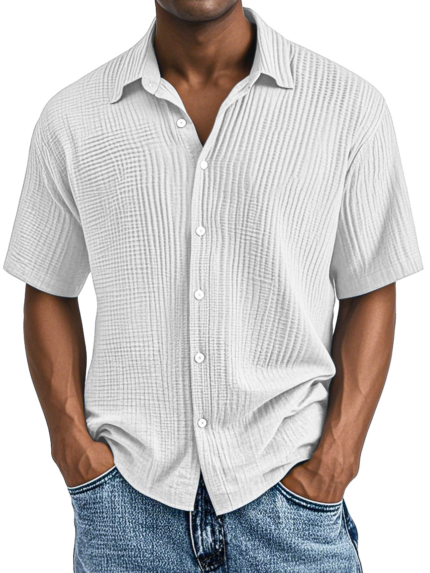 Men's Casual Loose And Comfortable Textured Short-sleeved Shirt