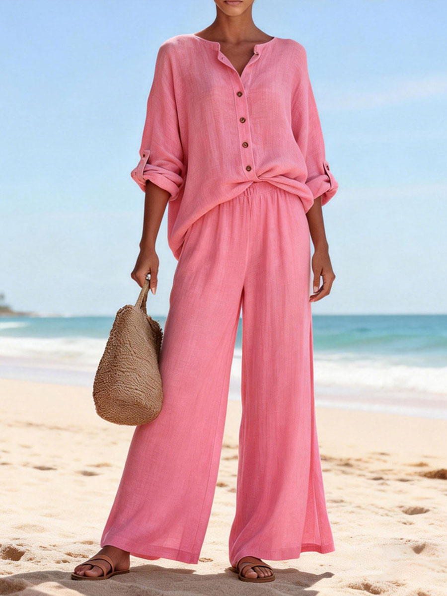 Casual And Cozy Minimalist Linen Two-piece Set