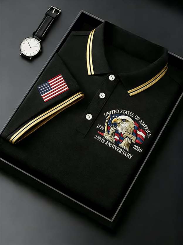 Men's Retro 250th Anniversary of the United States Independence Day Cross Print Polo Shirt