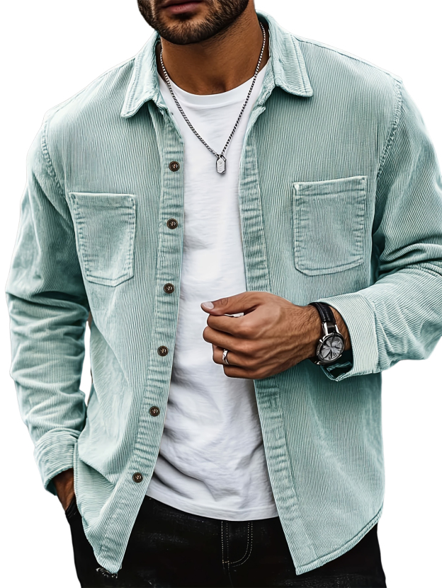 Men's Retro Classic Casual Corduroy Double-pocket Long-sleeved Shirt