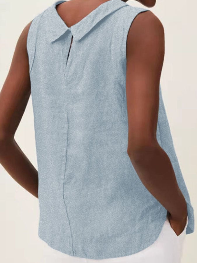 Solid Color Cotton And Linen Vest