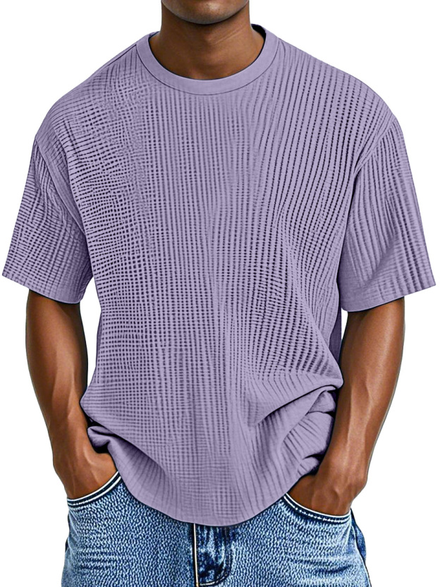 Men's Casual Solid Color Comfortable Waffle Short Sleeve T-shirt