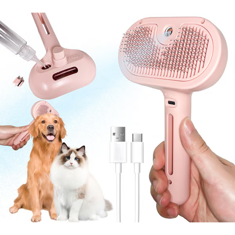 Self-Cleaning Spray Cat Brush for Shedding