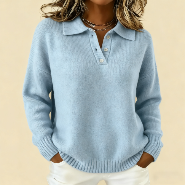 🔥【CLEARANCE SALE】Classic Polo Neck Button-Down Solid Color Sweater Top