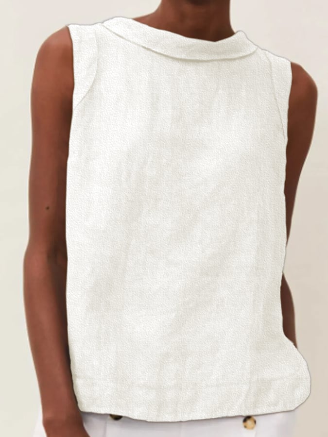 Solid Color Cotton And Linen Vest