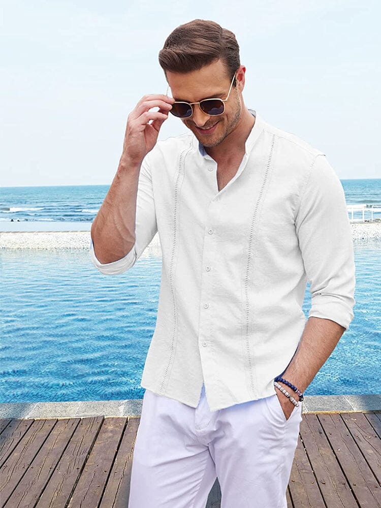 Men's Trendy Embroidered Guayabera Linen Shirt