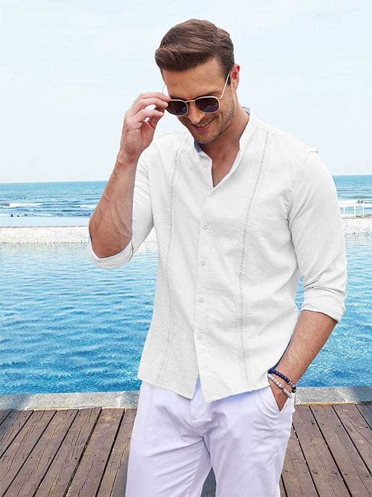 Men's Trendy Embroidered Guayabera Linen Shirt