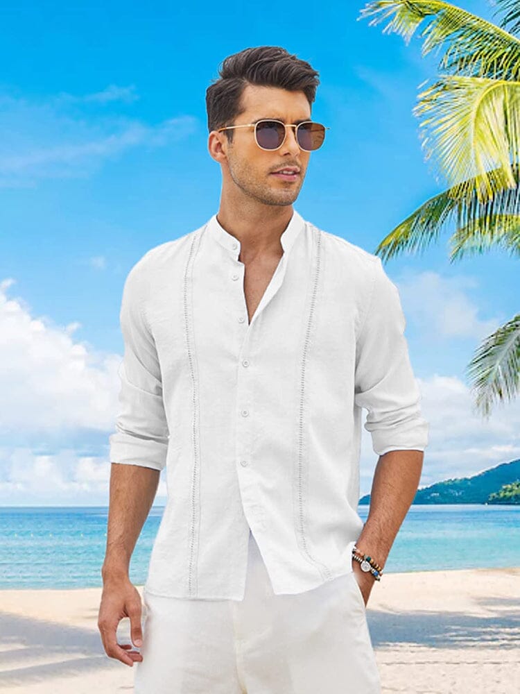 Men's Trendy Embroidered Guayabera Linen Shirt