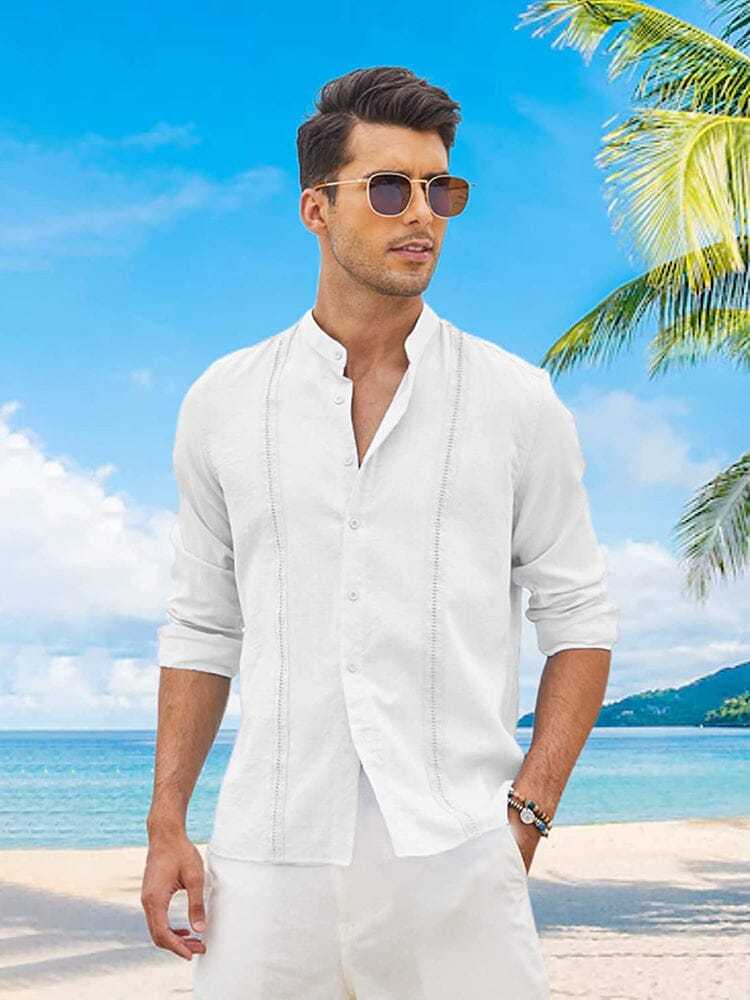 Men's Trendy Embroidered Guayabera Linen Shirt