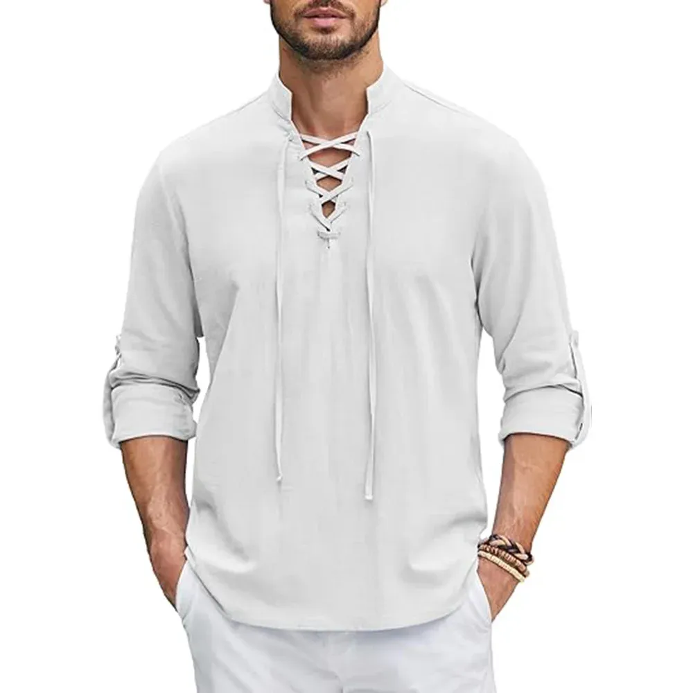 Men's Renaissance Shirt Pirate Medieval Viking top Cotton Linen Shirts 