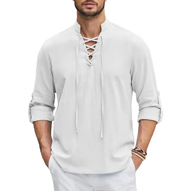 Men's Renaissance Shirt Pirate Medieval Viking top Cotton Linen Shirts 