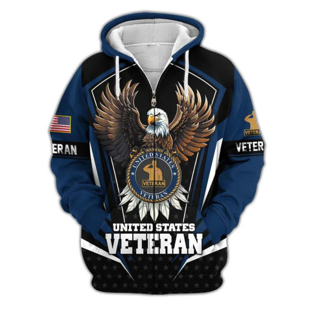 😊Premium US Veterans Zip Hoodie, Gifts For US Veterans, Veterans Day.