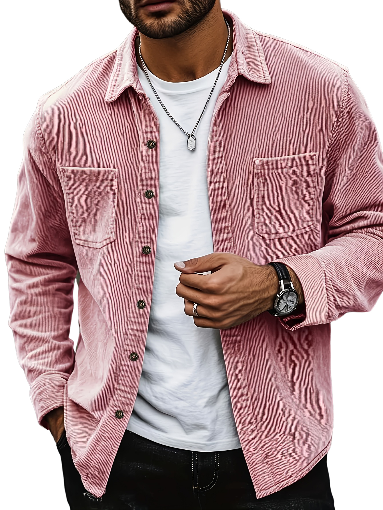 Men's Retro Classic Casual Corduroy Double-pocket Long-sleeved Shirt