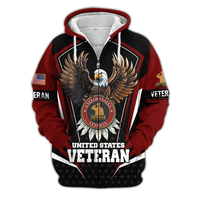 😊Premium US Veterans Zip Hoodie, Gifts For US Veterans, Veterans Day.