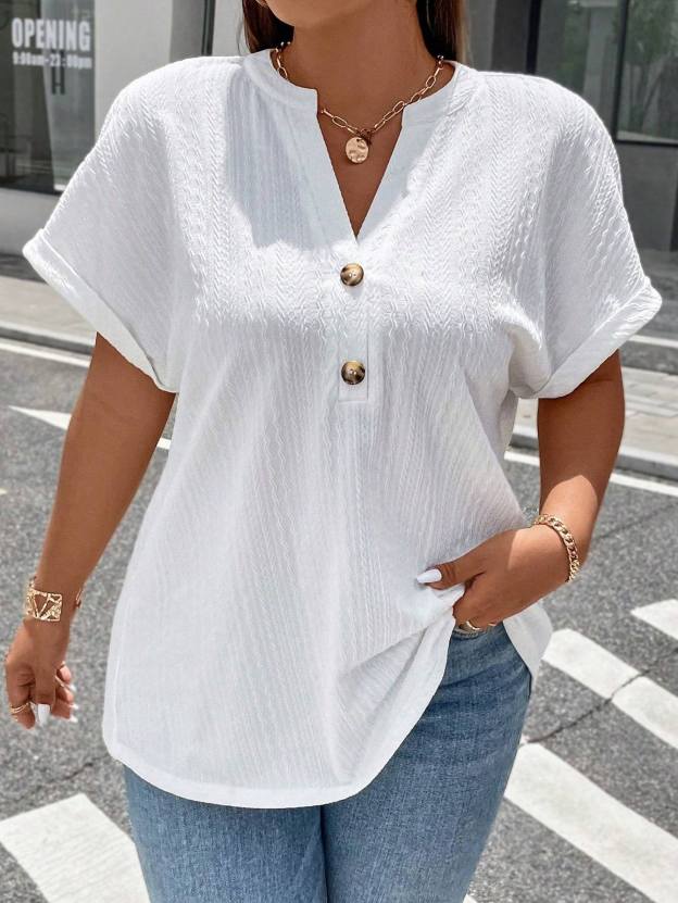Notched Neck Batwing Sleeve Top