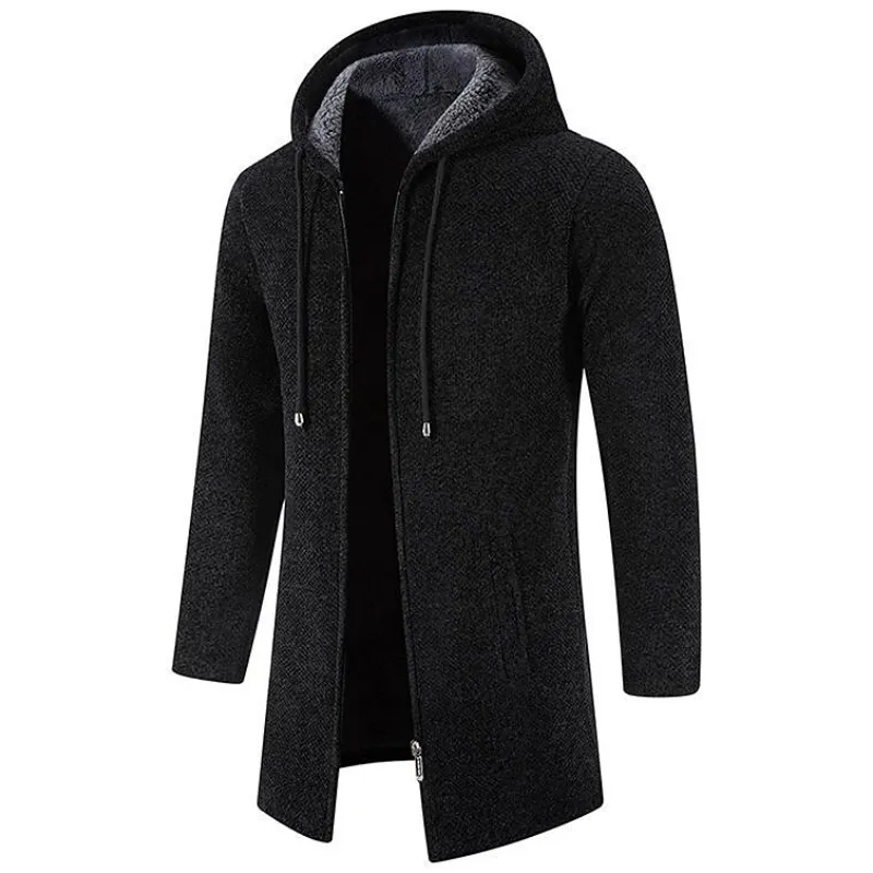 FREE SHIPPING - Men's Mid Length Fleece Padded Zipper Hooded Cardigan