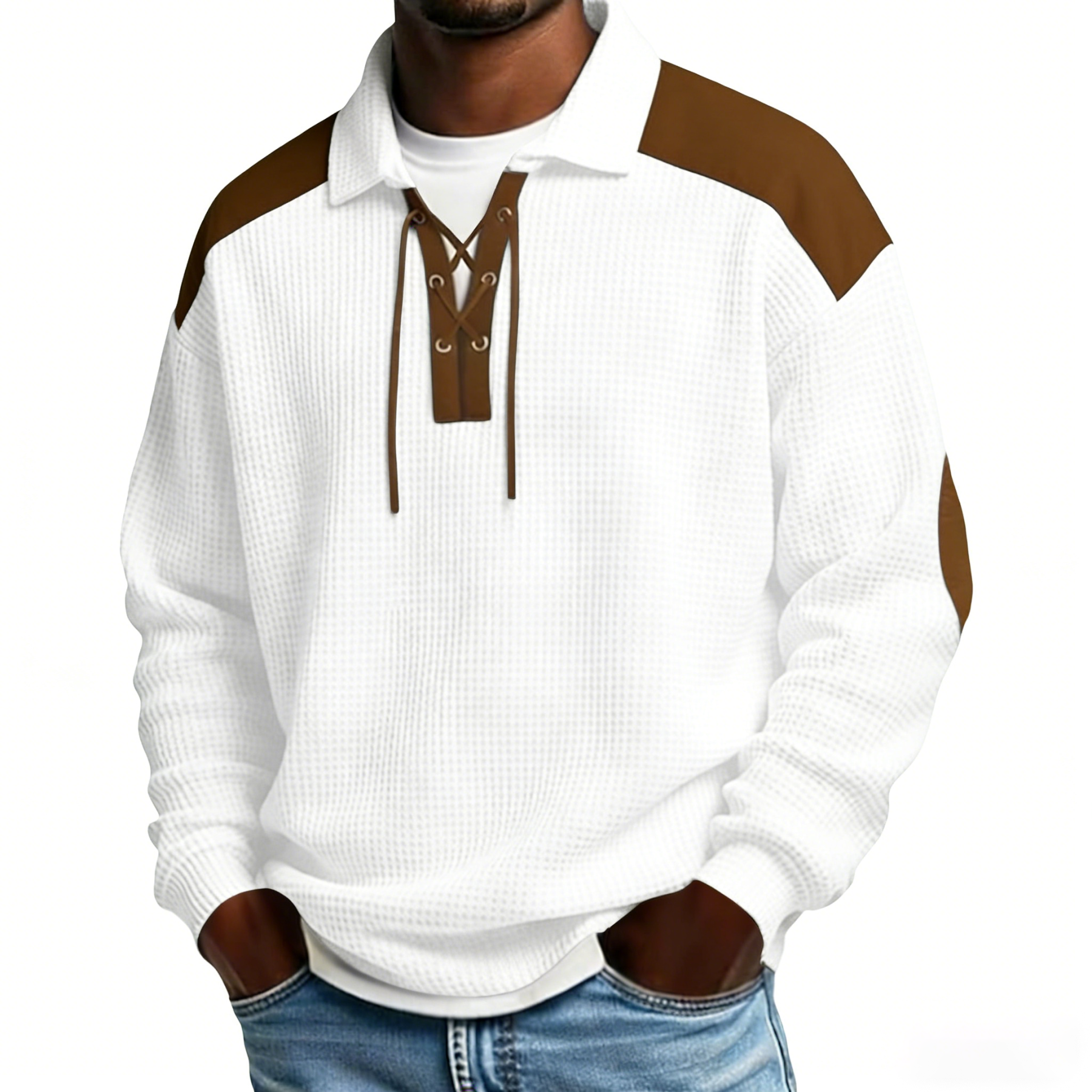 Men's long-sleeved solid color polo shirt/sweatshirt